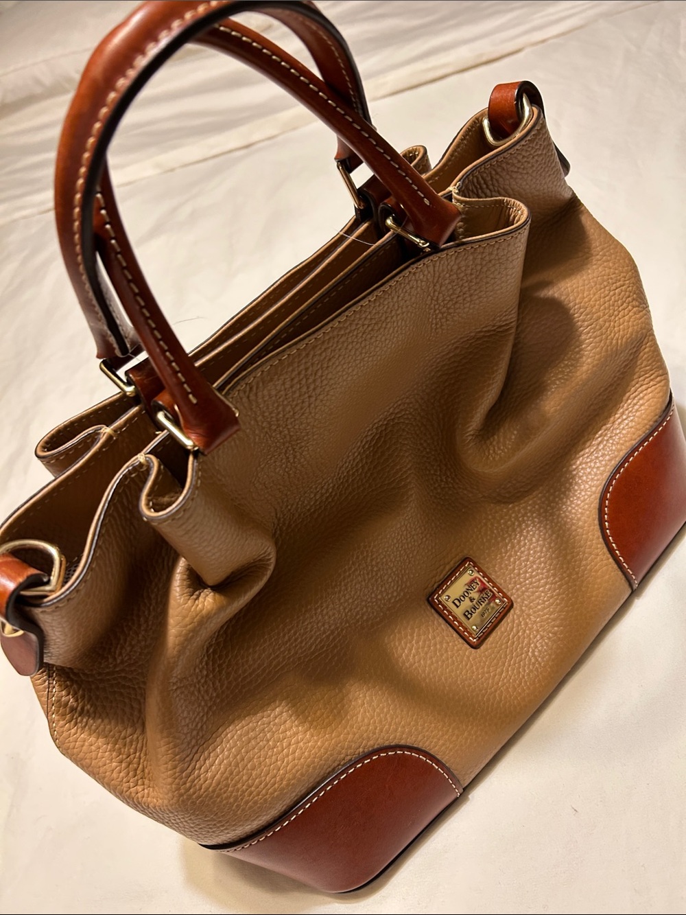 Dooney & Bourke Tan and Brown Pebbled Leather Satchel